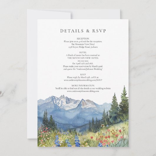 Our Adventure Mountain Wildflower Floral Wedding 招待状 (裏面)