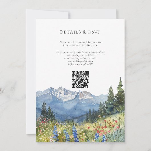 Our Adventure Mountain Wildflower QR Code Wedding 招待状 (裏面)