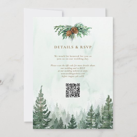 Our Adventure Rustic Pine Forest QR Code Wedding 招待状 (裏面)