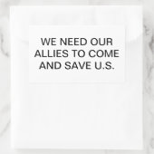 OUR ALLIES MUST SAVE U.S.. Hankamer Artjunkhaus 長方形シール (バッグ)
