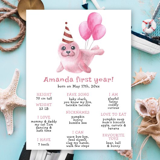 Our Baby Seal First Birthday Milestone Birthday ポスター
