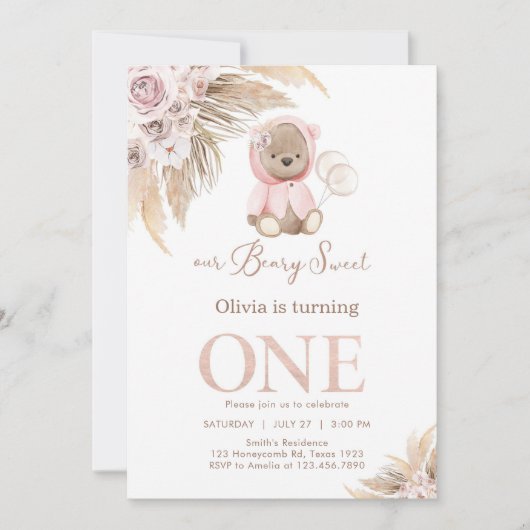 Our Beary Sweet Pampass First 1st Birthday 招待状 (正面)