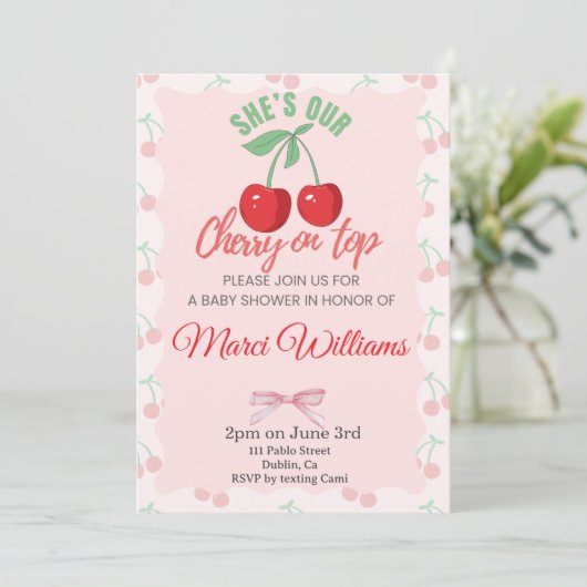 Our Cherry on Top Baby Shower Invitation 招待状 (スタンド正面)