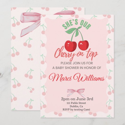 Our Cherry on Top Baby Shower Invitation 招待状 (正面/裏面)