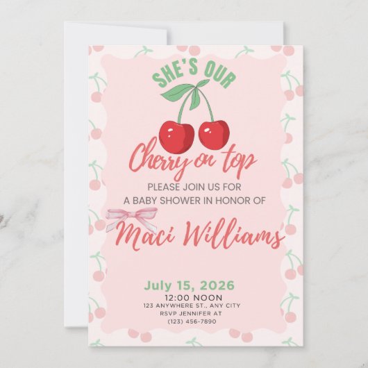 Our Cherry on Top Baby Shower Invitation 招待状 (正面)