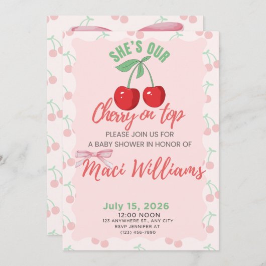 Our Cherry on Top Baby Shower Invitation 招待状 (正面/裏面)
