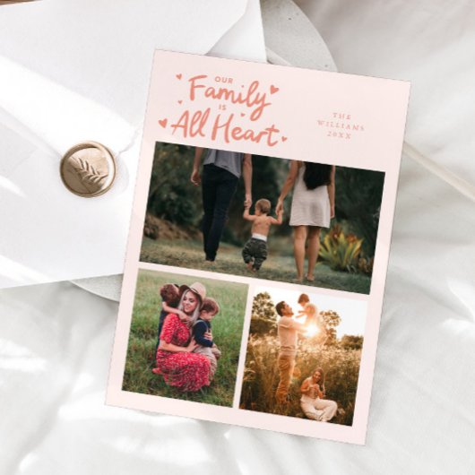 Our Family Is All Heart Peach Valentines Day Photo シーズンカード