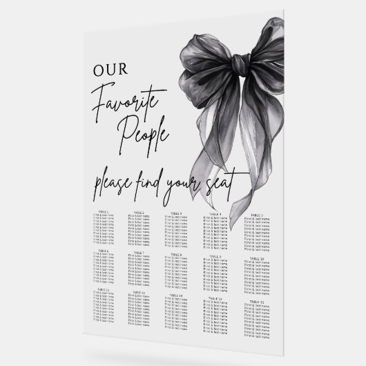 Our Favorite People Bow Wedding Seating Chart アクリルサイン (傾斜)