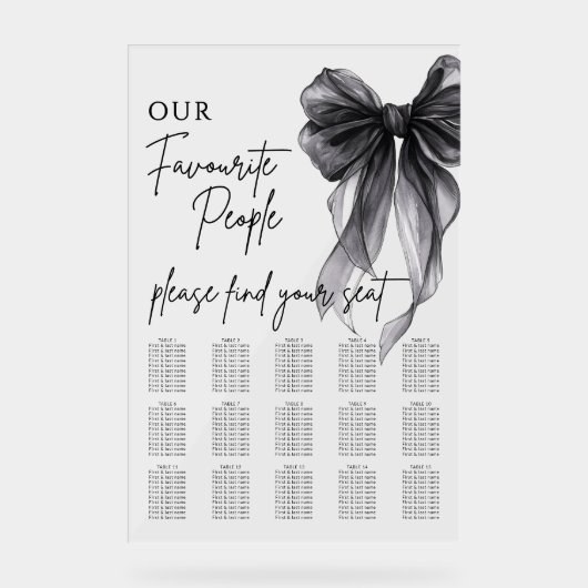 Our Favourite People Bow Wedding Seating Chart アクリルサイン (正面)
