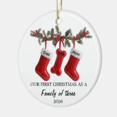 Our First Christmas as a Family of Three with Dog セラミックオーナメント (左)