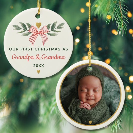 Our First Christmas As Grandma Grandpa Baby Photo セラミックオーナメント