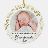 Our First Christmas As Grandparents Gold Photo セラミックオーナメント (正面)
