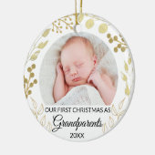 Our First Christmas As Grandparents Gold Photo セラミックオーナメント (左)
