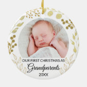 Our First Christmas As Grandparents Gold Photo セラミックオーナメント (裏面)