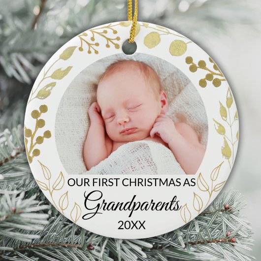 Our First Christmas As Grandparents Gold Photo セラミックオーナメント