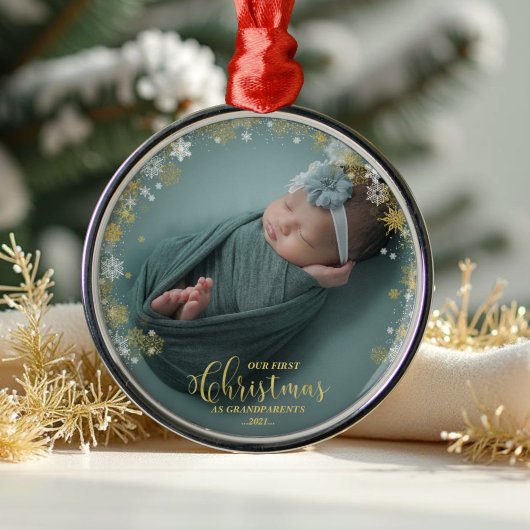 Our First Christmas As Grandparents Photo Ornament メタルオーナメント