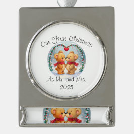 Our First Christmas as Mr. & Mrs. – 2025 シルバープレートバナーオーナメント