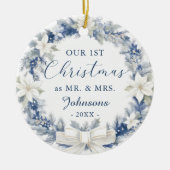 Our First Christmas as Mr Mrs Floral Wreath セラミックオーナメント (正面)