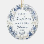 Our First Christmas as Mr Mrs Floral Wreath セラミックオーナメント (左)