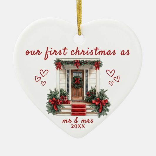 Our First Christmas as Mr & Mrs House Ornament セラミックオーナメント (正面)