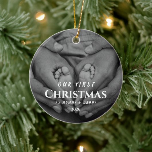 Our First Christmas as Parents Black White セラミックオーナメント (ツリー)