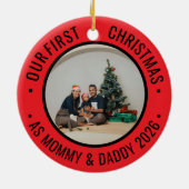 Our First Christmas as Parents Family Photo セラミックオーナメント (裏面)