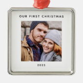 Our First Christmas Couple Photo メタルオーナメント (正面)