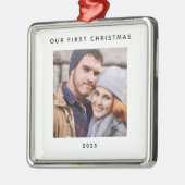 Our First Christmas Couple Photo メタルオーナメント (左)