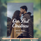 Our first Christmas couple photo name white gray アクリルサイン (ニュートラル)