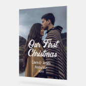 Our first Christmas couple photo name white gray アクリルサイン (傾斜)