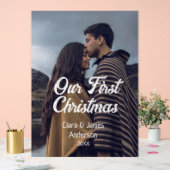 Our first Christmas couple photo name white gray アクリルサイン (ウェディング)