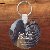 Our first Christmas couple photo name white gray キーホルダー (裏面)