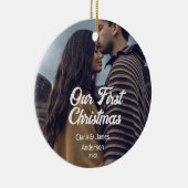 Our first Christmas couple photo name white gray セラミックオーナメント (右)