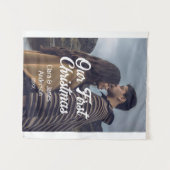 Our first Christmas couple photo name white gray タペストリー (正面(横))