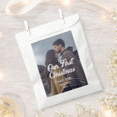 Our first Christmas couple photo name white gray フェイバーバッグ (クリップ留めされた状態)