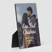 Our first Christmas couple photo name white gray フォトプラーク (側面)