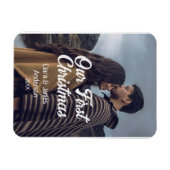 Our first Christmas couple photo name white gray マグネット (横)