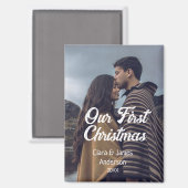 Our first Christmas couple photo name white gray マグネット (正面/裏面)