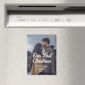 Our first Christmas couple photo name white gray マグネット (インサイチュ (食洗機))