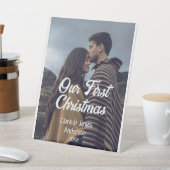 Our first Christmas couple photo name white gray 台座サイン (インサイチュ)