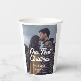 Our first Christmas couple photo name white gray 紙コップ