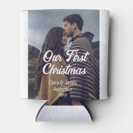 Our first Christmas couple photo name white gray 缶クーラー (正面)