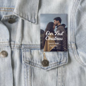 Our first Christmas couple photo name white gray 缶バッジ (インサイチュ)