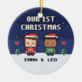 Our First Christmas Couple Pixel Art Ornament セラミックオーナメント