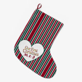 Our First Christmas Couples Plaid Monogram Initial ラージクリスマスストッキング (正面 (吊り時))