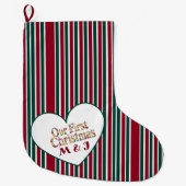 Our First Christmas Couples Plaid Monogram Initial ラージクリスマスストッキング (正面)
