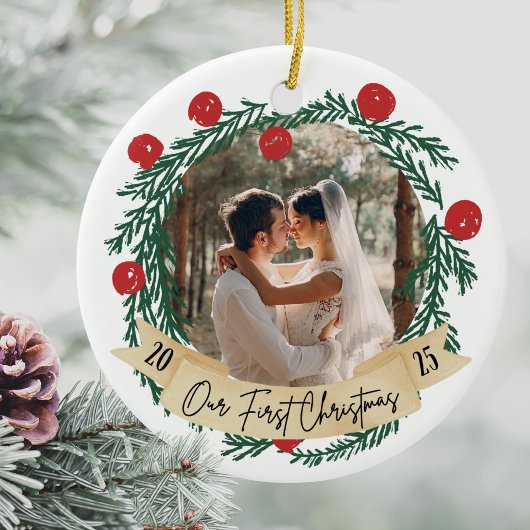 Our First Christmas Custom Photo Couples Picture セラミックオーナメント