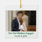 Our First Christmas Engaged Engagement Photo セラミックオーナメント (裏面)