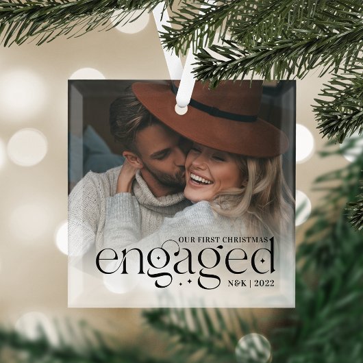 Our First Christmas Engaged Personalized Photo ガラスオーナメント