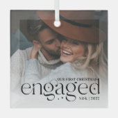 Our First Christmas Engaged Personalized Photo ガラスオーナメント (正面)